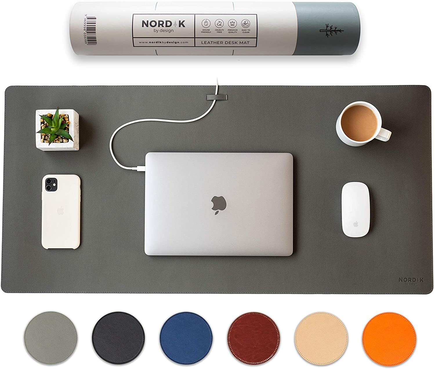 Nordik Leather Desk Mat Cable Organiser