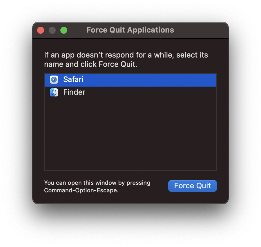 Mac Force Quit Application Dialog Box